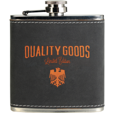 FSK612 Laserable 6 oz. Flasks Stainless Steel Flasks Covered in a Textured Material for Laser Engraving.