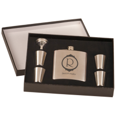 FSK652SETA 6 oz. Matte Black Stainless Steel Flask Set with Presentation Box Includes Flask, 4 Glasses & 1 Funnel.