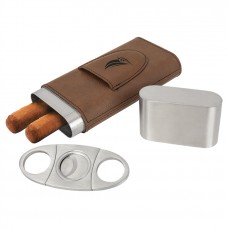 GFT1002 - Dark Brown Laserable Leatherette Cigar Case with Cutter