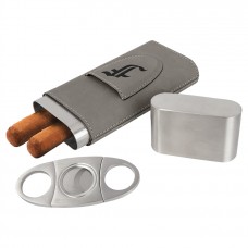 GFT1004 - Gray Laserable Leatherette Cigar Case with Cutter