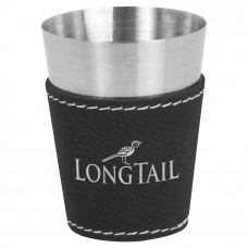 GFT1051 - 2 oz. Black/Silver Laserable Leatherette & Stainless Steel Shot Glass