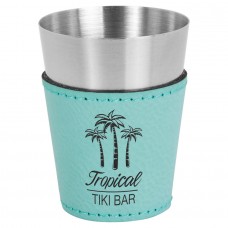 GFT1054 - 2 oz. Teal Laserable Leatherette & Stainless Steel Shot Glass