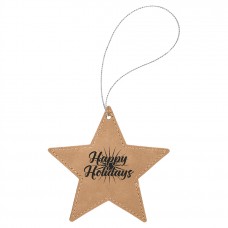 GFT1061 - Light Brown Laserable Leatherette Star Ornament with Silver String