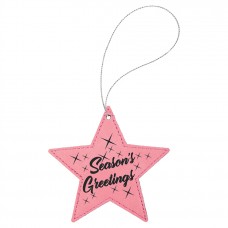 GFT1066 - Pink Laserable Leatherette Star Ornament with Silver String