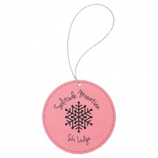 GFT1096 - Pink Laserable Leatherette Round Ornament with Silver String