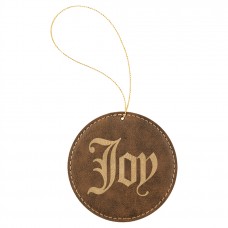 GFT1098 - Rustic & Gold Laserable Leatherette Round Ornament with Gold String