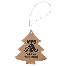 GFT1106 - Light Brown Laserable Leatherette Tree Ornament with Gold String
