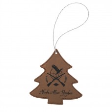 GFT1107 - Dark Brown Laserable Leatherette Tree Ornament with Gold String