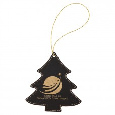 GFT1108 - Black & Gold Laserable Leatherette Tree Ornament with Gold String