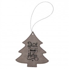 GFT1110 - Gray Laserable Leatherette Tree Ornament with Gold String