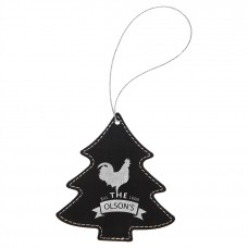 GFT1112 - Black & Silver Laserable Leatherette Tree Ornament with Silver String