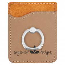GFT1121 - Light Brown Laserable Leatherette Phone Wallet with Silver Ring