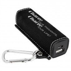 GFT1142 - Black & Silver Laserable Leatherette 2200 mAh Power Bank with USB Cord