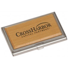 GFT130 - 3 3/4" x 2 1/2" Silver/Wood Business Card Holder