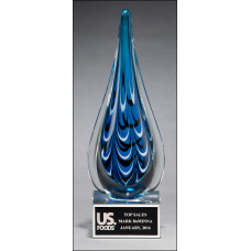 2220 Blue and black teardrop shaped art glass award