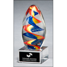 2235 Colorful egg-shaped art glass award with clear base