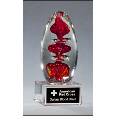 2255 Egg-Shaped Red Art Glass Award on Clear Glass Base