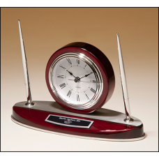 BC1040 Rosewood Piano Finish Desk Clock and Pen Set with Silver Accents