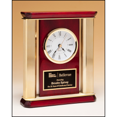 BC1045 Rosewood Piano Finish Clock with Gold Aluminum Posts and Accents