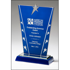 G2976 Constellation Series Glass Award Blue Background with Chrome Plated Star