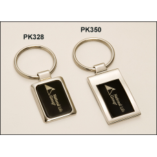 PK350 Chrome plated key ring with black aluminum engraving plate.