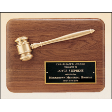 PG1686 American walnut plaque with an antique bronze gavel casting.